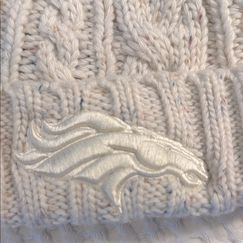 Denver Broncos Cream Knit Beanie with Pom Pom - Picture 3 of 8